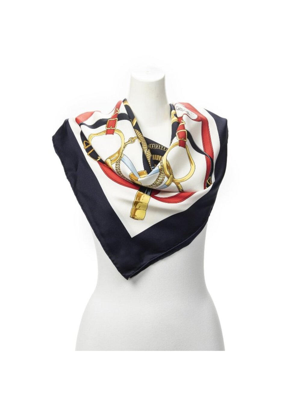 Hermes Scarf Navy Red Gold Silk